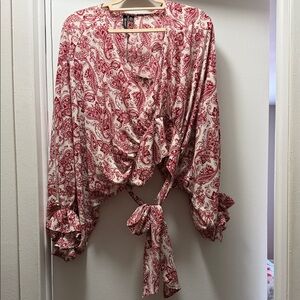 Versona Red and Cream Paisley Wrap Top
